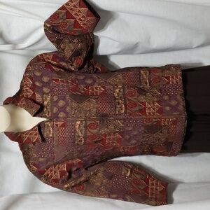 C.J. Banks MultiColor Tapestry Jacket; Rust/Purple/Golds; Full Zip. EUC Size 3X.